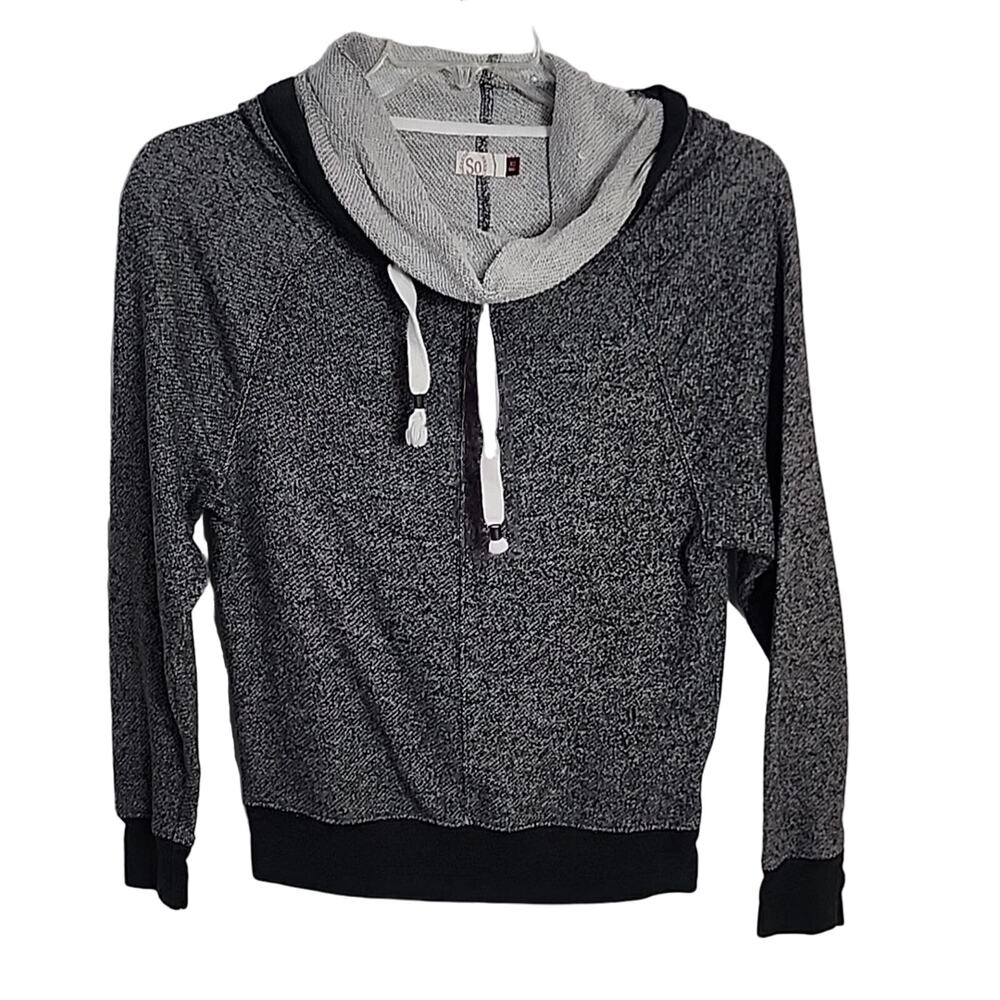 SO Cowl Neck Hooded Sweatshirt, Marled Black/Gray, XS